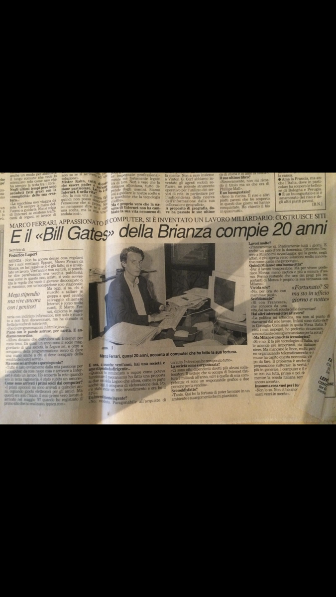 Articolo di giornale su Marco Ferrari definito il Bill Gates della Brianza